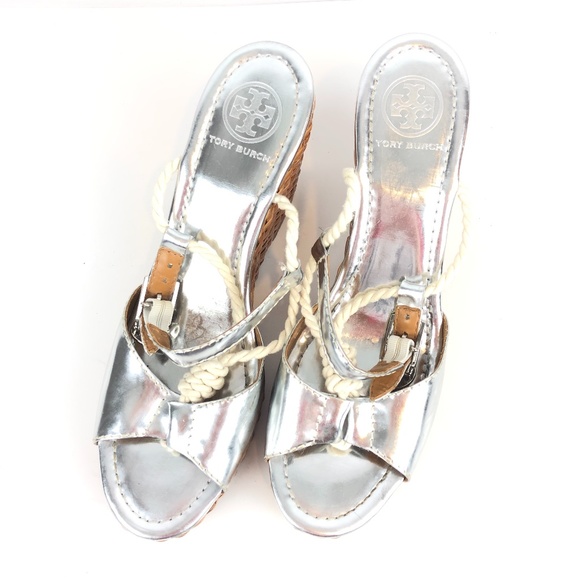 Tory Burch Shoes - TORY BURCH Leather Silver Wedge Navy Rope 9.5
